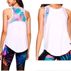 PINK Victoria’s Secret super soft tropical print mesh tank top Sz Sm white palms